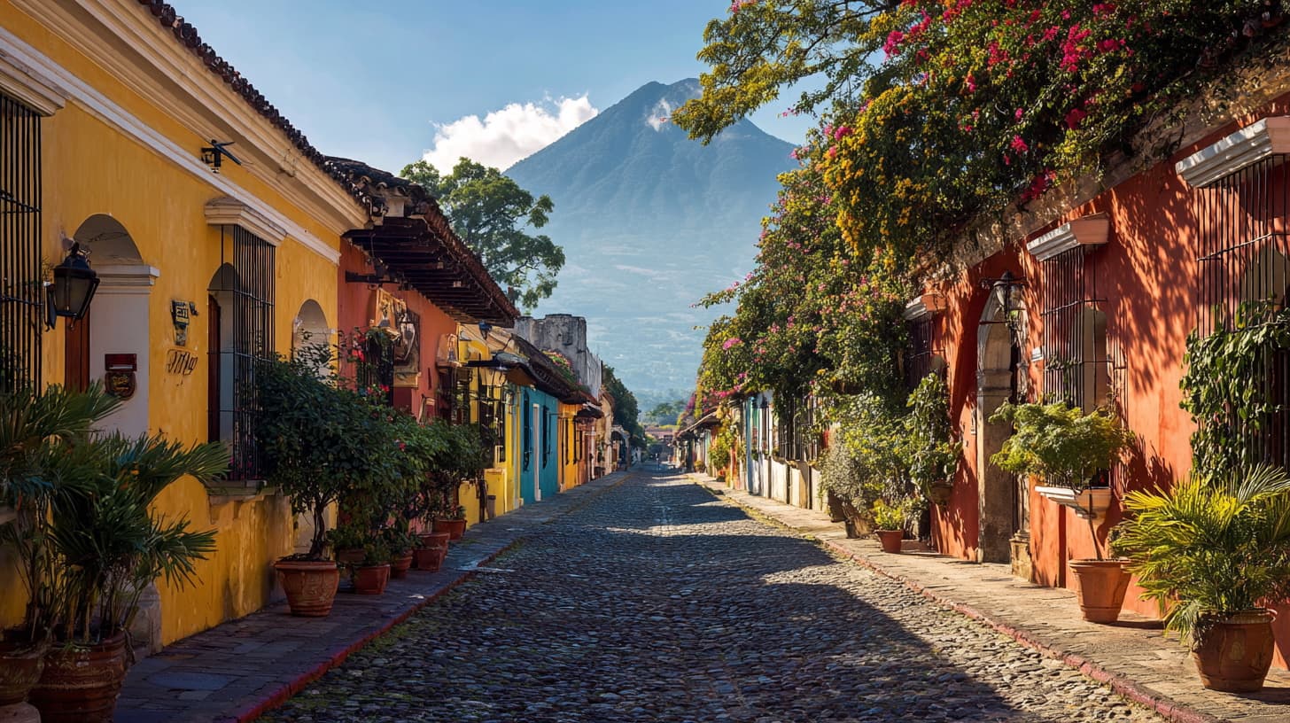 Antigua Guatemala colonial architecture with Volcán de Agua in background - Guatemala entry requirements and onward ticket guide 2026