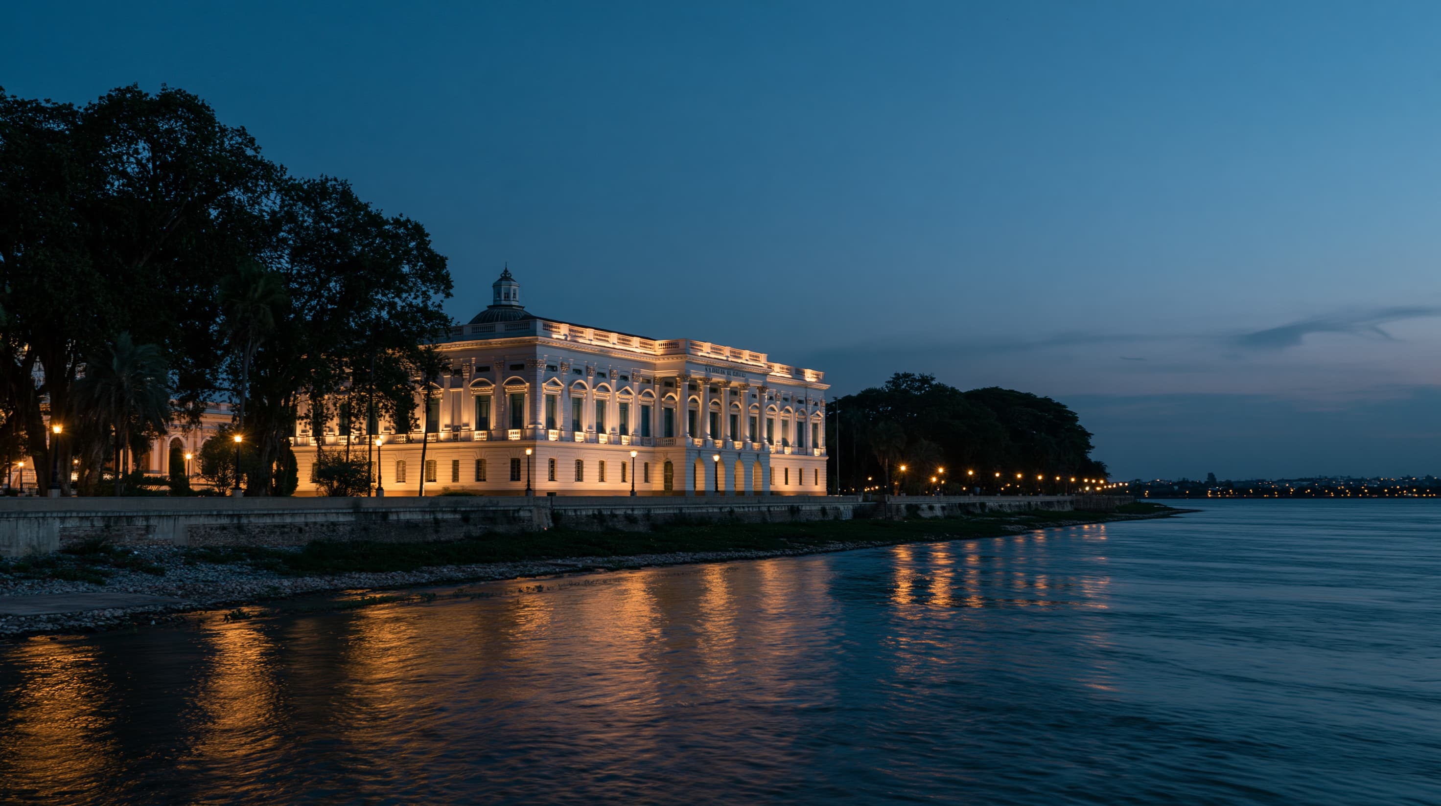 Palacio de los Lopez government palace illuminated at dusk in Asuncion Paraguay - Paraguay entry requirements and onward ticket guide 2026